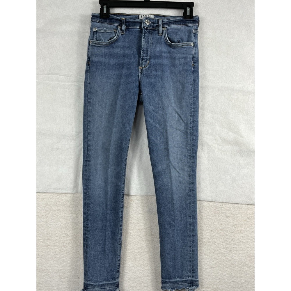 AGOLDE Premium Skinny Jeans Women's 27 Light Wash Raw Hem Stretch Denim